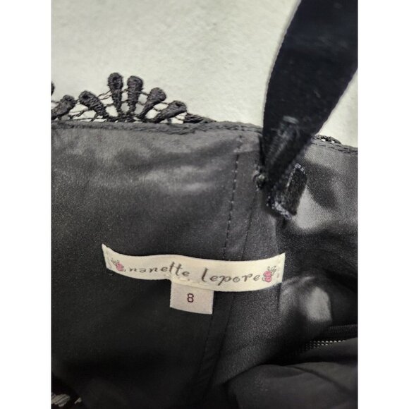 Nanette Lepore Womens Sleeveless Bustier Top Sz 8 Black Ivory Silk Blend Printed - Picture 7 of 9